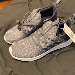 Grey adidas running shoes